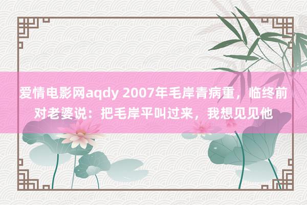 爱情电影网aqdy 2007年毛岸青病重，临终前对老婆说：把毛岸平叫过来，我想见见他