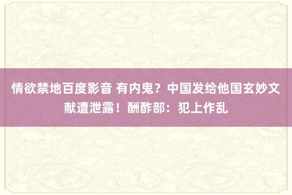 情欲禁地百度影音 有内鬼？中国发给他国玄妙文献遭泄露！酬酢部：犯上作乱