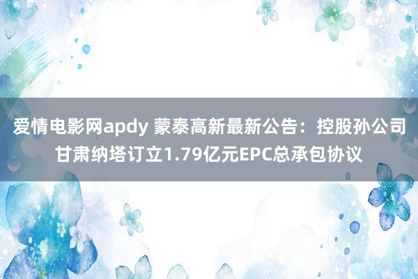 爱情电影网apdy 蒙泰高新最新公告：控股孙公司甘肃纳塔订立1.79亿元EPC总承包协议