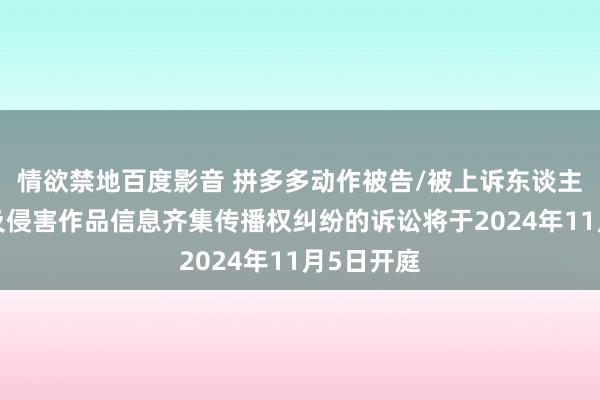 情欲禁地百度影音 拼多多动作被告/被上诉东谈主的2起波及侵害作品信息齐集传播权纠纷的诉讼将于2024年11月5日开庭