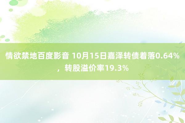 情欲禁地百度影音 10月15日嘉泽转债着落0.64%，转股溢价率19.3%