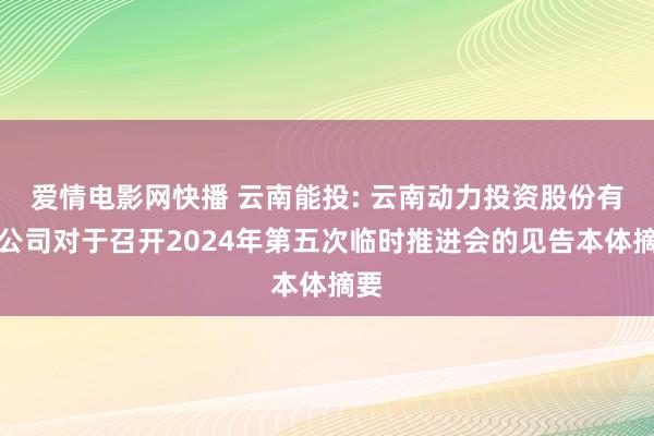 爱情电影网快播 云南能投: 云南动力投资股份有限公司对于召开2024年第五次临时推进会的见告本体摘要