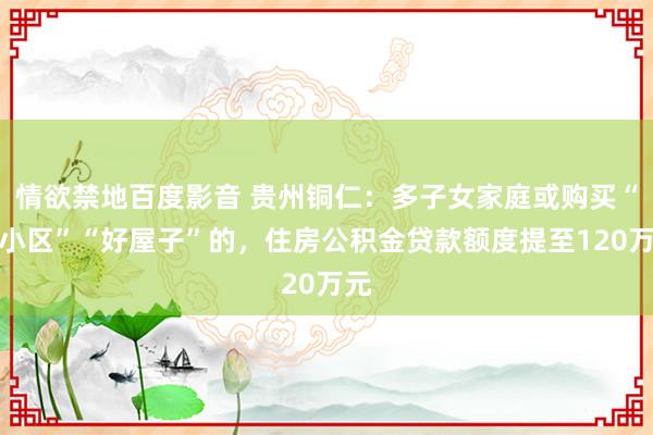 情欲禁地百度影音 贵州铜仁：多子女家庭或购买“好小区”“好屋子”的，住房公积金贷款额度提至120万元