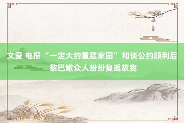文爱 电报 “一定大约重建家园” 和谈公约顺利后 黎巴嫩众人纷纷复返故我