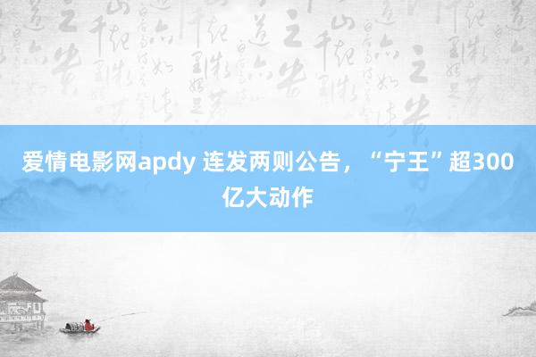 爱情电影网apdy 连发两则公告，“宁王”超300亿大动作