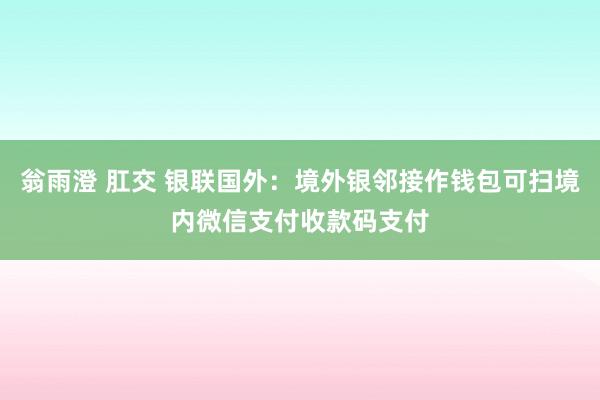 翁雨澄 肛交 银联国外：境外银邻接作钱包可扫境内微信支付收款码支付