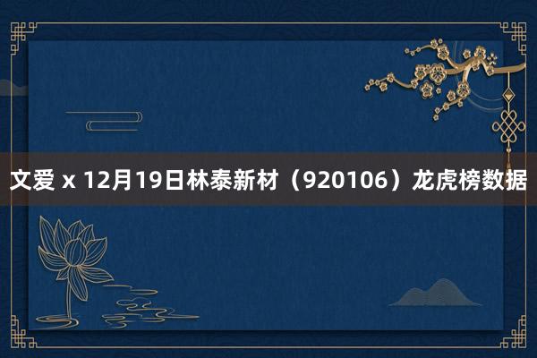 文爱 x 12月19日林泰新材（920106）龙虎榜数据