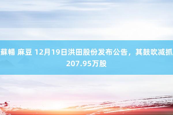 蘇暢 麻豆 12月19日洪田股份发布公告，其鼓吹减抓207.95万股