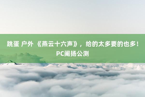 跳蛋 户外 《燕云十六声》，给的太多要的也多！PC阐扬公测