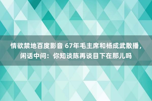 情欲禁地百度影音 67年毛主席和杨成武散播，闲话中问：你知谈陈再谈目下在那儿吗