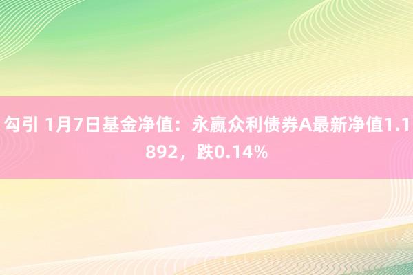 勾引 1月7日基金净值：永赢众利债券A最新净值1.1892，跌0.14%