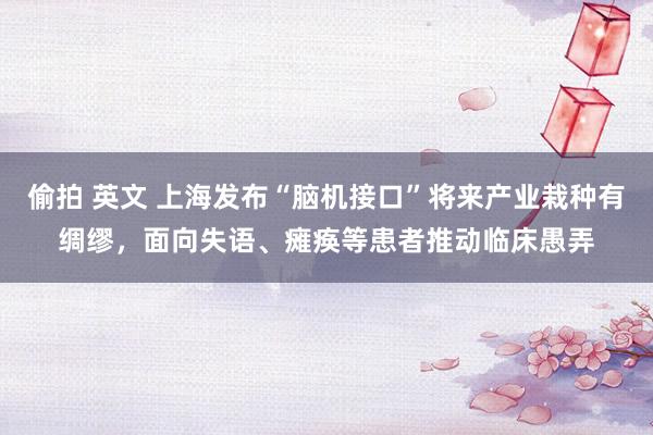 偷拍 英文 上海发布“脑机接口”将来产业栽种有绸缪，面向失语、瘫痪等患者推动临床愚弄