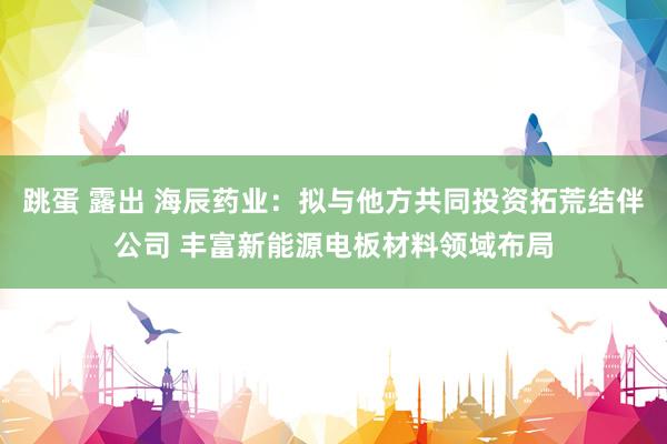 跳蛋 露出 海辰药业：拟与他方共同投资拓荒结伴公司 丰富新能源电板材料领域布局