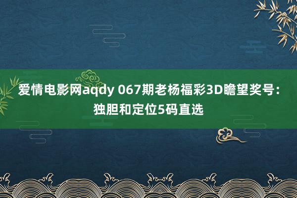 爱情电影网aqdy 067期老杨福彩3D瞻望奖号：独胆和定位5码直选