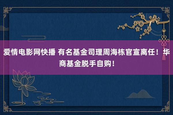 爱情电影网快播 有名基金司理周海栋官宣离任！华商基金脱手自购！