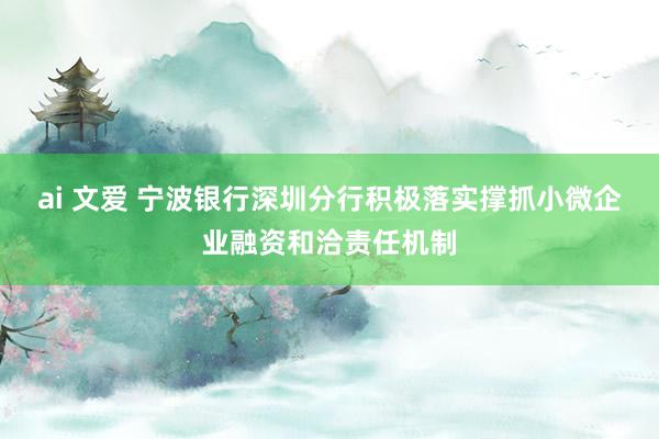 ai 文爱 宁波银行深圳分行积极落实撑抓小微企业融资和洽责任机制
