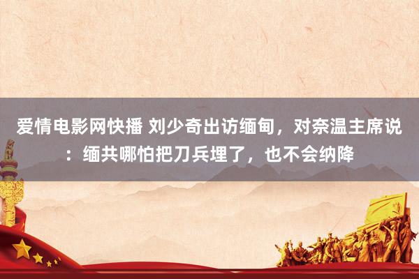 爱情电影网快播 刘少奇出访缅甸，对奈温主席说：缅共哪怕把刀兵埋了，也不会纳降