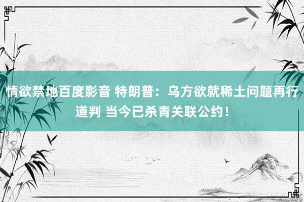 情欲禁地百度影音 特朗普：乌方欲就稀土问题再行道判 当今已杀青关联公约！