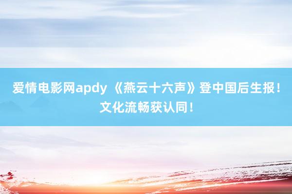 爱情电影网apdy 《燕云十六声》登中国后生报！文化流畅获认同！